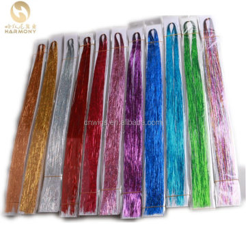 Beautiful 22inch 4g synthetic glitter bling bling fiber for party and night life gold siver colorful colors  hair tinsel